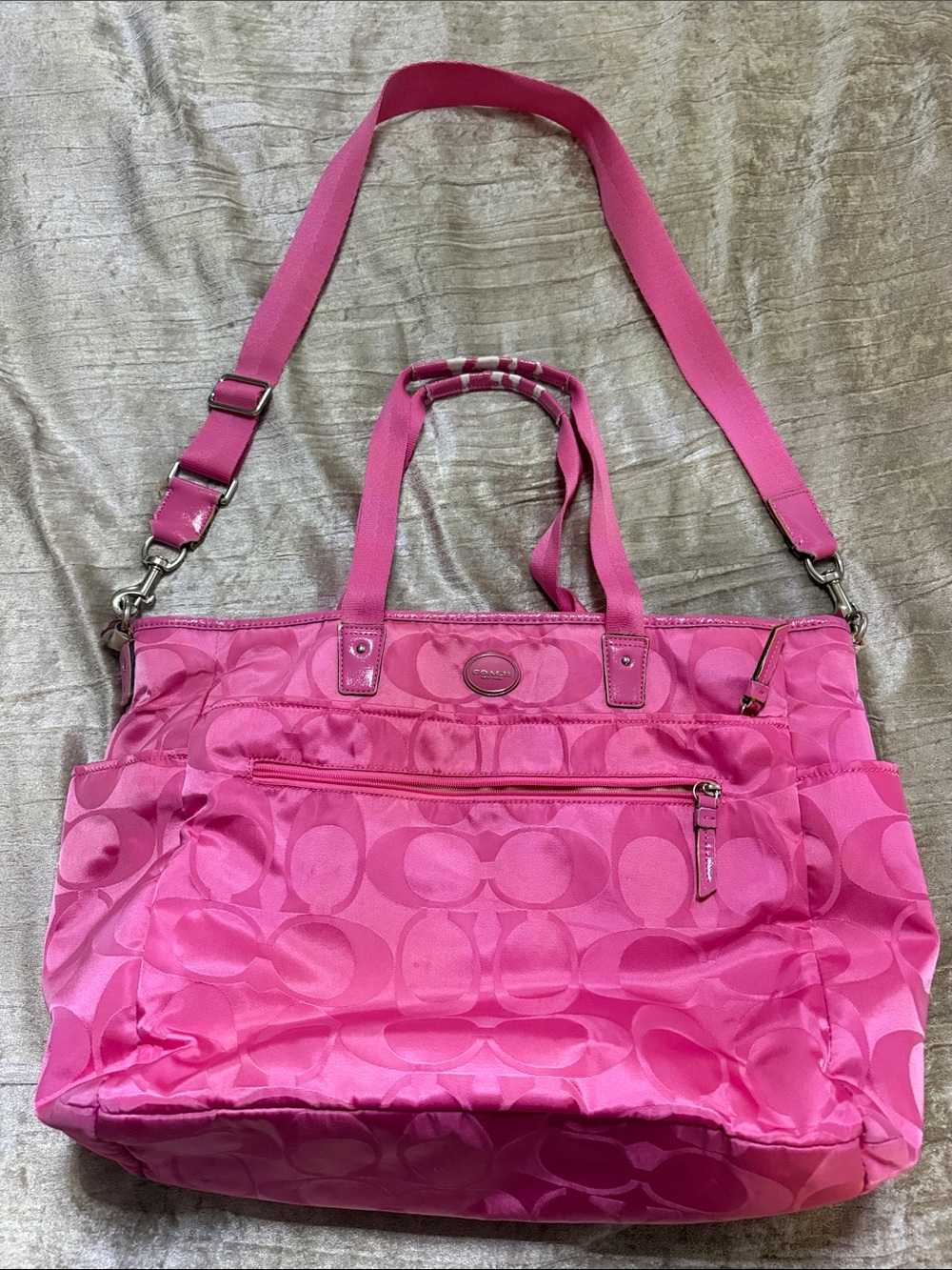 Coach Hot Pink Signature Tote with Adjustable Crossbody Strap
